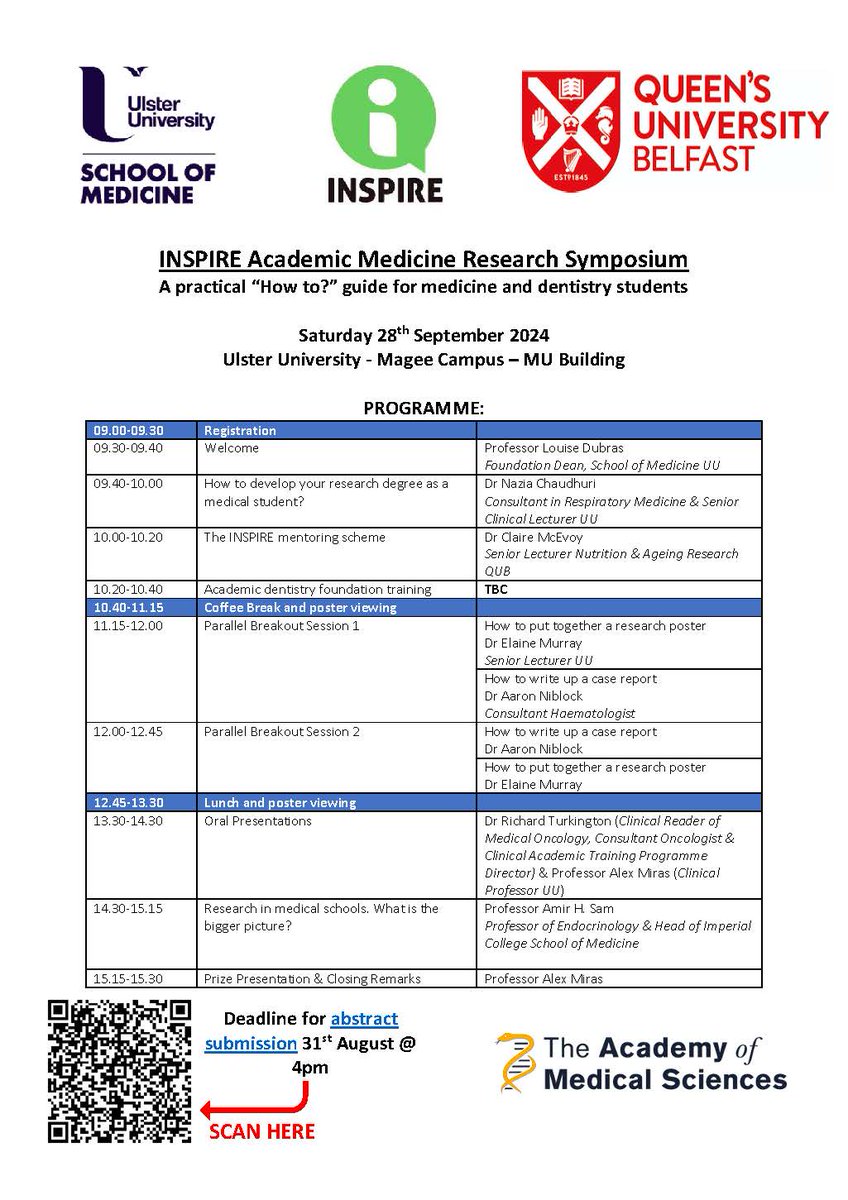 👋UU and QUB Medicine &amp; Dentistry students - We are looking for abstracts!  ⏳ Deadline: 31 August 2024.

If you haven't registered yet: 
forms.office.com/Pages/Response…

#medicalstudents #academic #medicine #research