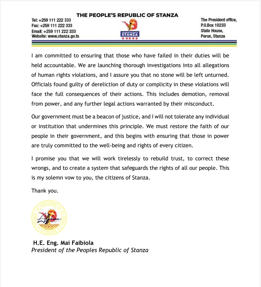 IkuluSTANZA's tweet image. 🏛️STATE HOUSE

📍Peron,Stanza

📢PRESS RELEASE

"I AM ASHAMED" Says President MAI.