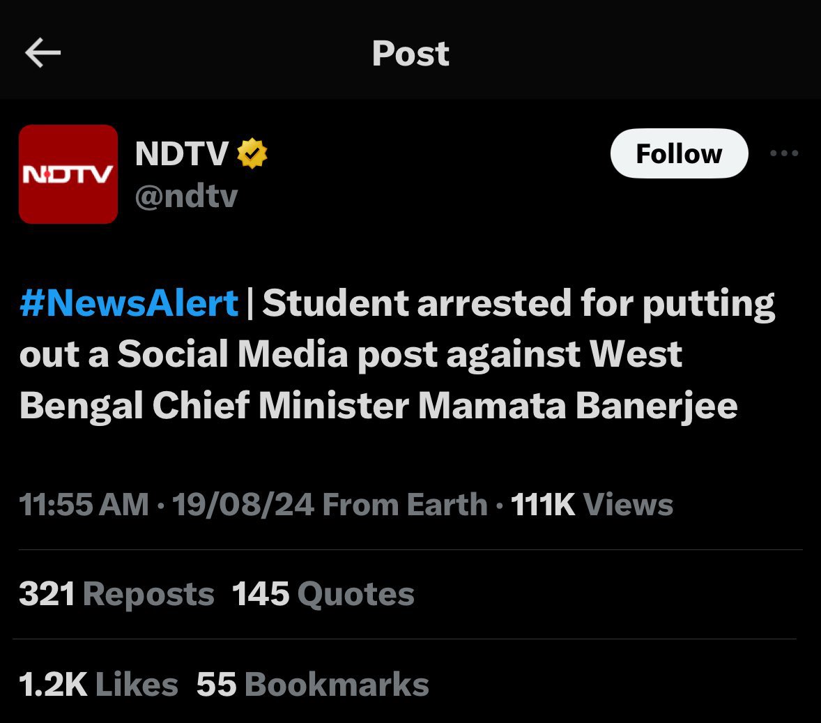 Lakshay Mehta (@lakshaymehta31) on Twitter photo <a href="/TimesAlgebraIND/">Times Algebra</a> A student, Kirti Sharma, says Mamata Banerjee should face the same fate as Indira Gandhi: Arrested by the WB police
Modi gets this threat 1000 times a day. But none of them got arrested
And yet Modi is a Dictator 🤡 <a href="/TimesAlgebraIND/">Times Algebra</a> A student, Kirti Sharma, says Mamata Banerjee should face the same fate as Indira Gandhi: Arrested by the WB police
Modi gets this threat 1000 times a day. But none of them got arrested
And yet Modi is a Dictator 🤡