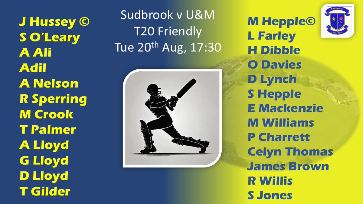 🏏🏏Midweek T20 derby action🏏🏏
<a href="/sudbrookcc/">Sudbrook CC</a> v <a href="/UndyAndMagorCC/">Undy & Magor CC</a> 

Bar will be open from 17:30 

Should be fun.....