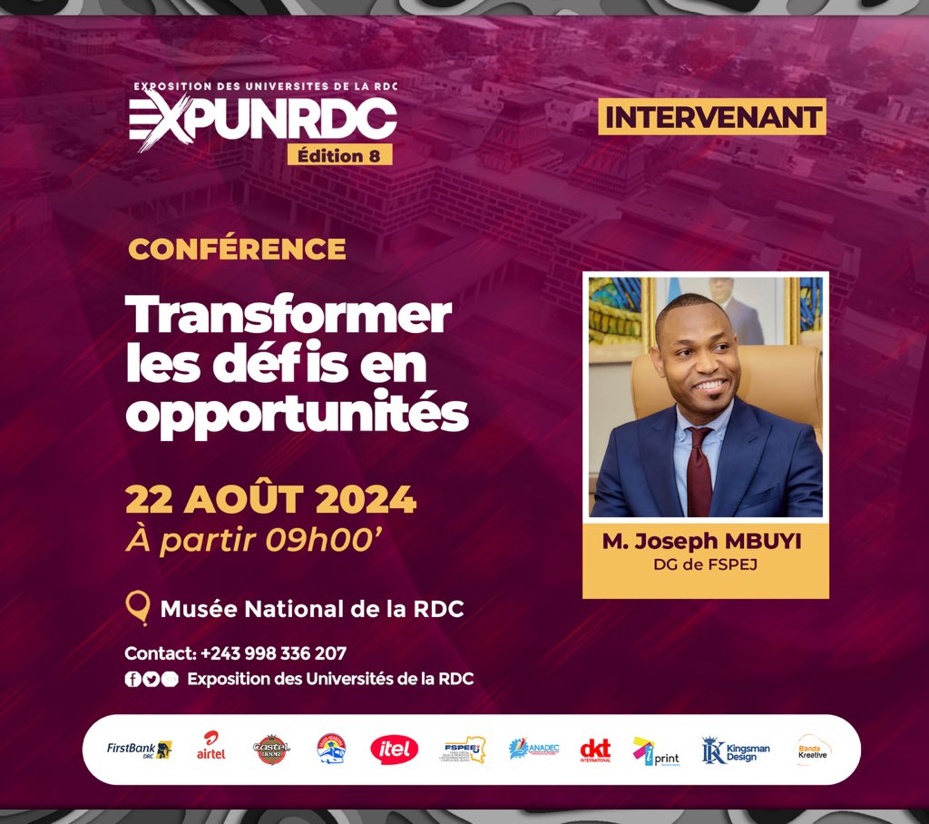 Jo_mitelezi's tweet photo. #EXPUNRDC 
#CONFÉRENCE 
#EXPOSITION 
#CONCERT 

🚨Transformer les défis en opportunités . 

Rendez-vous au Musée National ce 22 août 2024 à 8h30.

@JosephMbuyi 

#J-3🔥 https://t.co/y1CXIRqHds