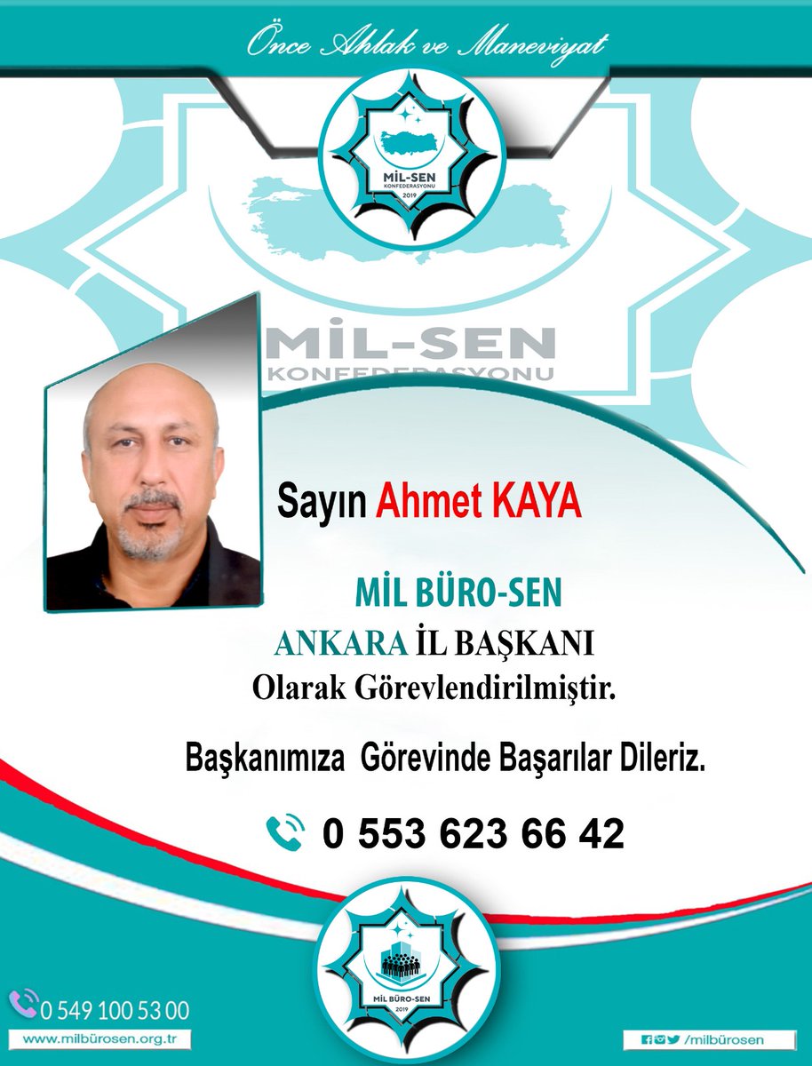 mucahit2929's tweet photo. #Ankara İçin #MilBüroSen vakti!
Özlenen ve beklenen sendikacılık için yola çıkan #MilBüroSen tüm Türkiye'de büyümeye devam ediyor.

#MilBüroSen Ankara İl Başkanı Olarak Ahmet KAYA  Atanmıştır. Başkanımıza yeni görevinde başarılar diliyorum.

Artık Büro Sendikacılığında Alternatif Var, #MilBüroSen Var.
İlkeli sendikacılığın yeni adredinde yer almak istiyorsanız size bir telefon kadar yakınız.
İletişim:0549 100 53 00
#MilSen
@milsenofficial
@Mil_Burosen
@MaarifSen
@Mil_DiyanetSen
@milbelsen
@saglikmilsen
@Milbyndr
@Milulastirmase1
@milenerjisen
@yokusoglu