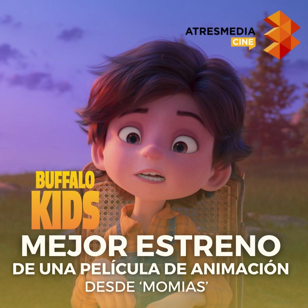 atresmediacom's tweet photo. 🍿 ‘#BuffaloKids’ logra el mejor estreno de una película de animación española desde ‘Momias’

🥳 Producida por  @atresmediacine, ha sido vista por más de 180 mil espectadores en sus 5 primeros días en cines

🏅 Ya es una de las 10 películas españolas más taquilleras de 2024 https://t.co/ZdiaTp2n3G