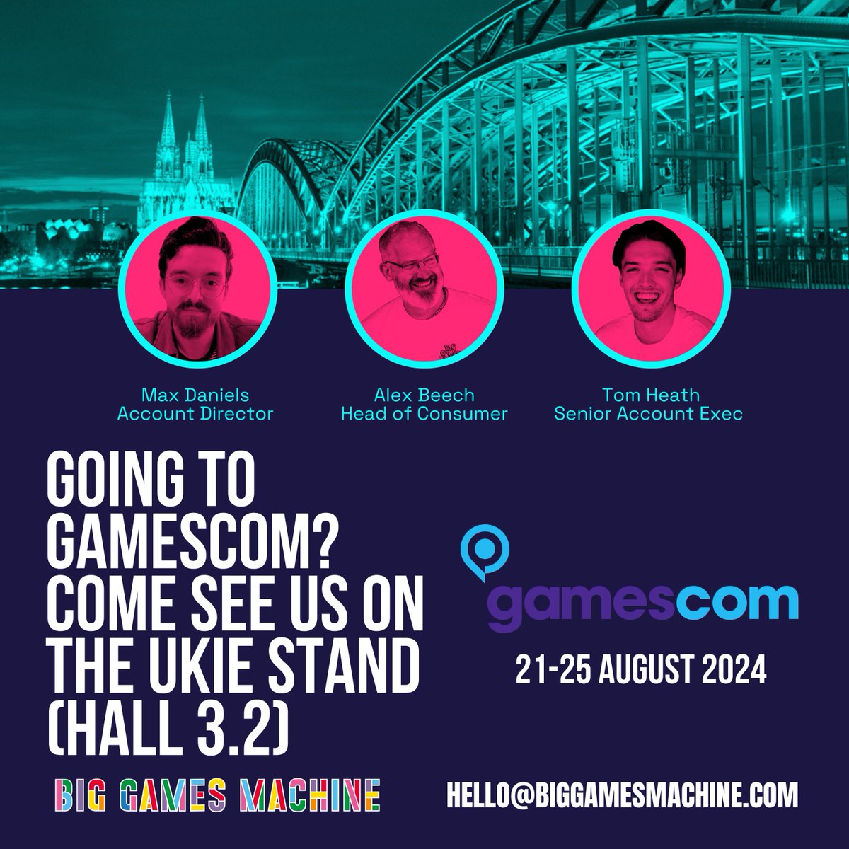 Big Games Machine (@biggamesmachine) on Twitter photo Happy #gamescom week!🇩🇪
Our team is positively giddy at the prospect of heading to Cologne to help with all your games-related #PR and #marketing needs.
If you're partial to a scheduled meeting, you'll need to act swiftly. Check out our limited availability on <a href="/MeetToMatch/">MeetToMatch</a> 📆 Happy #gamescom week!🇩🇪
Our team is positively giddy at the prospect of heading to Cologne to help with all your games-related #PR and #marketing needs.
If you're partial to a scheduled meeting, you'll need to act swiftly. Check out our limited availability on <a href="/MeetToMatch/">MeetToMatch</a> 📆