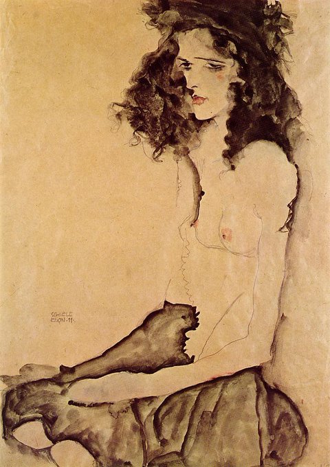 lepietonpoete's tweet photo. Egon Schiele, Girl in Black, 1911. https://t.co/dFESpuLJcY