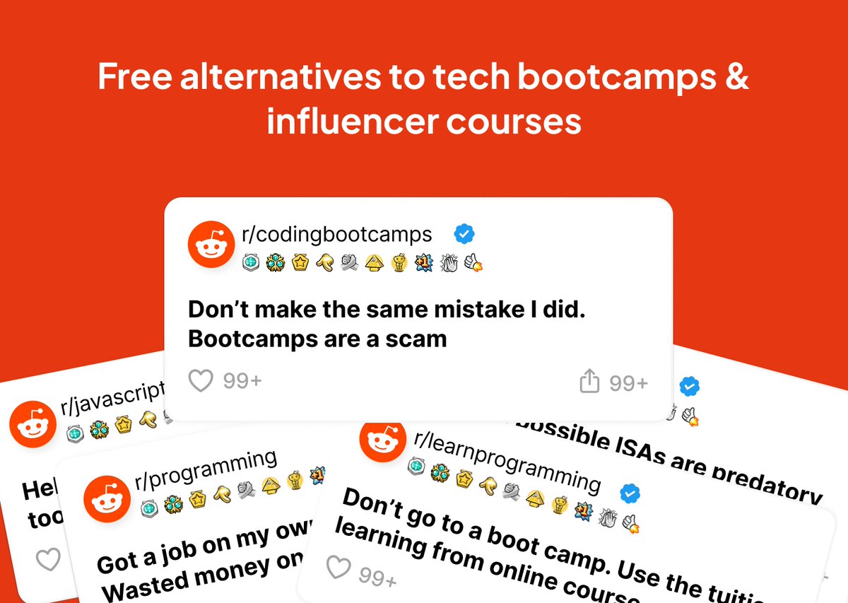 Junaid_Kh97's tweet photo. You don't need to pay lakhs of rupees for tech bootcamps and influencer courses.

I have created a list of free alternatives of tech bootcamps/influencers courses, using free online courses, books, and problem sets.

Checkout Moocable Bootcamp https://t.co/bknEHG0nAq https://t.co/1ymhSwwjPU