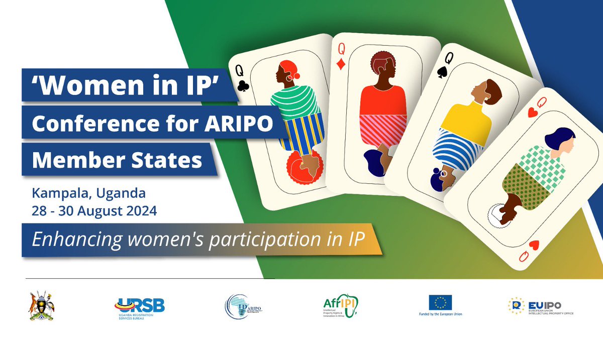 𝐄𝐦𝐩𝐨𝐰𝐞𝐫𝐢𝐧𝐠 𝐖𝐨𝐦𝐞𝐧 𝐢𝐧 𝐈𝐧𝐭𝐞𝐥𝐥𝐞𝐜𝐭𝐮𝐚𝐥 𝐏𝐫𝐨𝐩𝐞𝐫𝐭𝐲.
Join us for the Women in IP Conference for ARIPO Member States, happening in Kampala from August 28th - 30th, 2024. Together, we can support and enhance women's participation in IP across Africa.