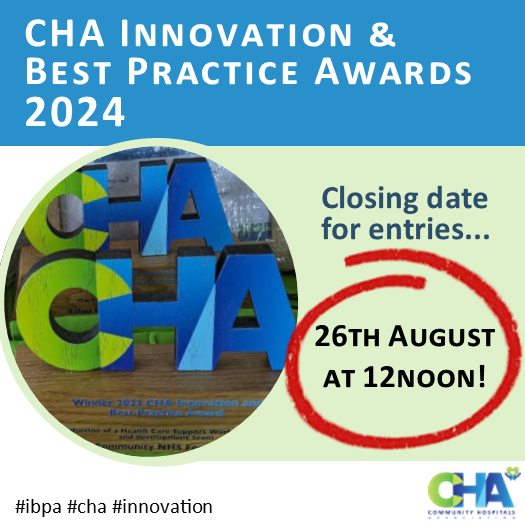 CommHospUK's tweet image. One week to go! The CHA is inviting community hospitals to submit a Poster demonstrating an innovation or best practice idea they have implemented in their community hospital. 

More details can be found here: communityhospitals.org.uk/quality-improv…

#ibpa #cha #innovation