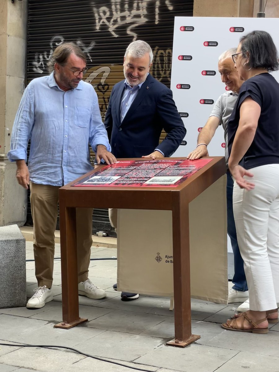 Aquest matí, l’alcalde de Barcelona, Jaume Collboni, el secretari general de la UGT, Pepe Álvarez i el secretari general a Catalunya, Camil Ros han participat en l’acte de descoberta del  faristol de memòria dedicat a l’UGT al carrer Jovellanos. 136 anys de lluita sindical!
