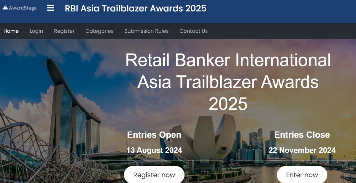 We are thrilled to announce the 2025 edition of the Retail Banker International Asia Trailblazer Awards!

Date: 13th March 2025, Singapore, the 16th Annual RBI Asia Trailblazer Awards: Submit your entry via this link: twtr.to/hssjQ