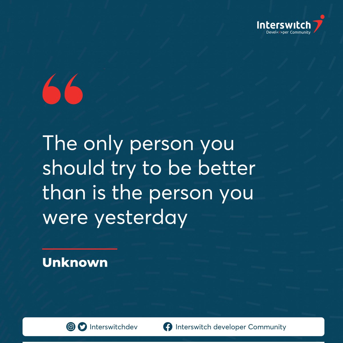InterswitchDev's tweet image. Happy new week, Devs!🎉
As you progress through your career, remember that your only true comparison should be with your own growth at each stage.
#InterswitchDevelopersCommunity