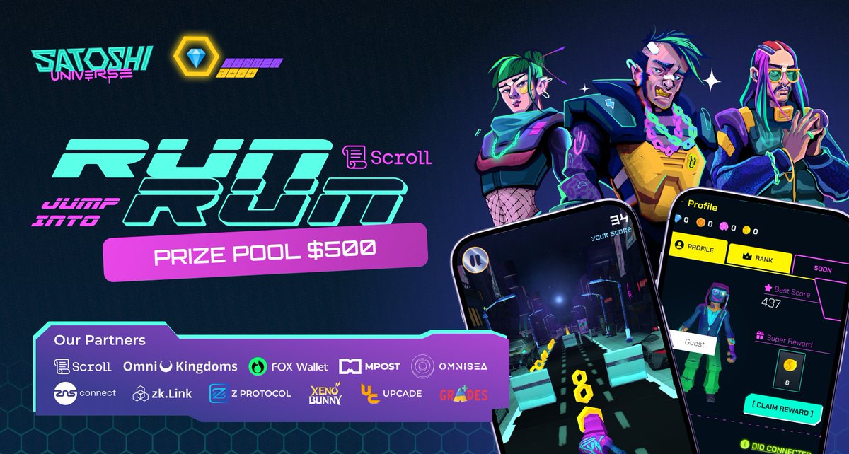 universesatoshi's tweet image. 🚀 We’re back with another epic event in the Web3 space — Run, Scroll, Run! 

⚡️As we starting to build in this ecosystem, it’s time for you to join the action.

🏅 Campaign Highlights:

• Collect all partner logos within a week for your shot at a massive prize pool.
• Claim