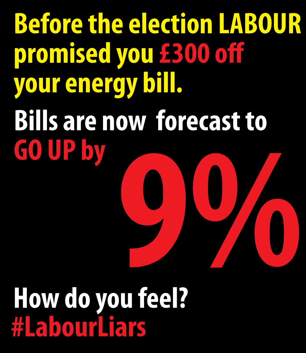 TobyMacallister's tweet photo. 🌹 Before the election they promised us a £300+ CUT

Now we hear fuel bills are going UP by 9% in October.

Plus, old people will have to choose between heating and eating after evil Labour cut their allowance.

We must have a new election

#LabourLIARS https://t.co/PQd6YsNqOY
