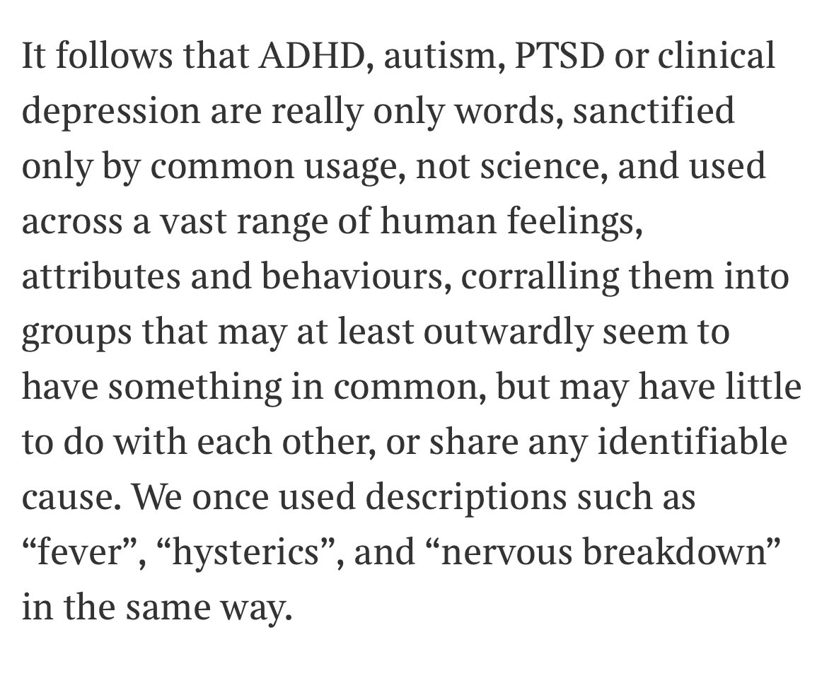 The Times' Matthew Parris here. "Autism is really only a word, sanctified by common usage, not science." This will be news to a lot of scientists, let alone autistic people thetimes.com/comment/column…