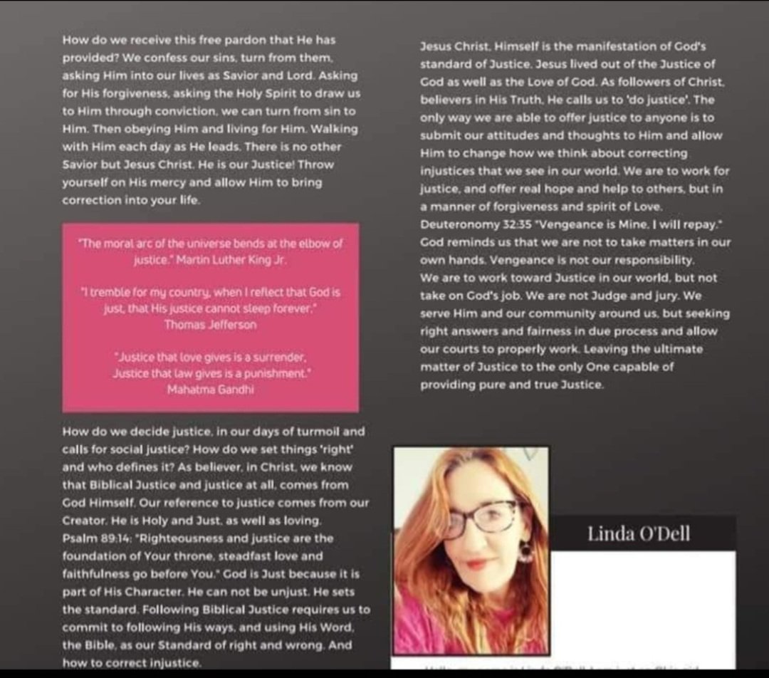 Letters4theLord's tweet image. Magazine article I wrote.
"Biblical Justice".
#WritingCommunity #indieauthor #Okiewriter #GoodReadsAuthor #womenwriters