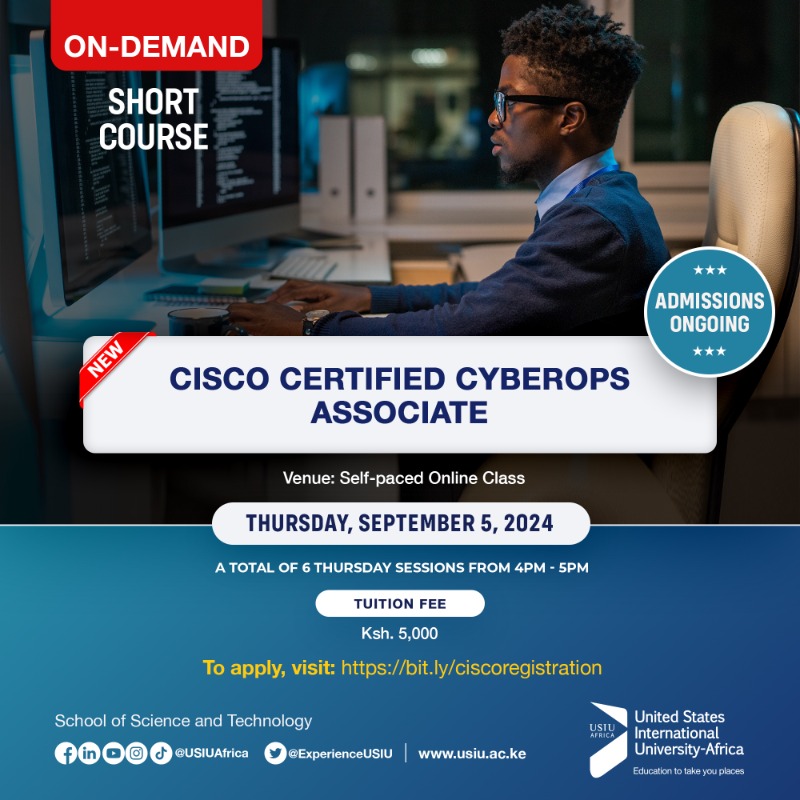 ExperienceUSIU's tweet photo. Cybersecurity incidents are on the rise. But so are cyber jobs! Acquire your #Cisco CERTIFIED CYBEROPS ASSOCIATE or CERTIFIED NETWORK ASSOCIATE certification today, and prepare yourself for your dream #cloud computing job with hands-on expert training and guidance.