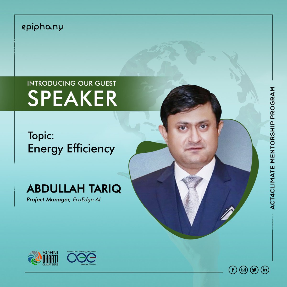 We’re excited to welcome Abdullah Tariq as a guest speaker to our Act4Climate Mentorship Program! He’ll be sharing his insights on energy efficiency with our mentees.