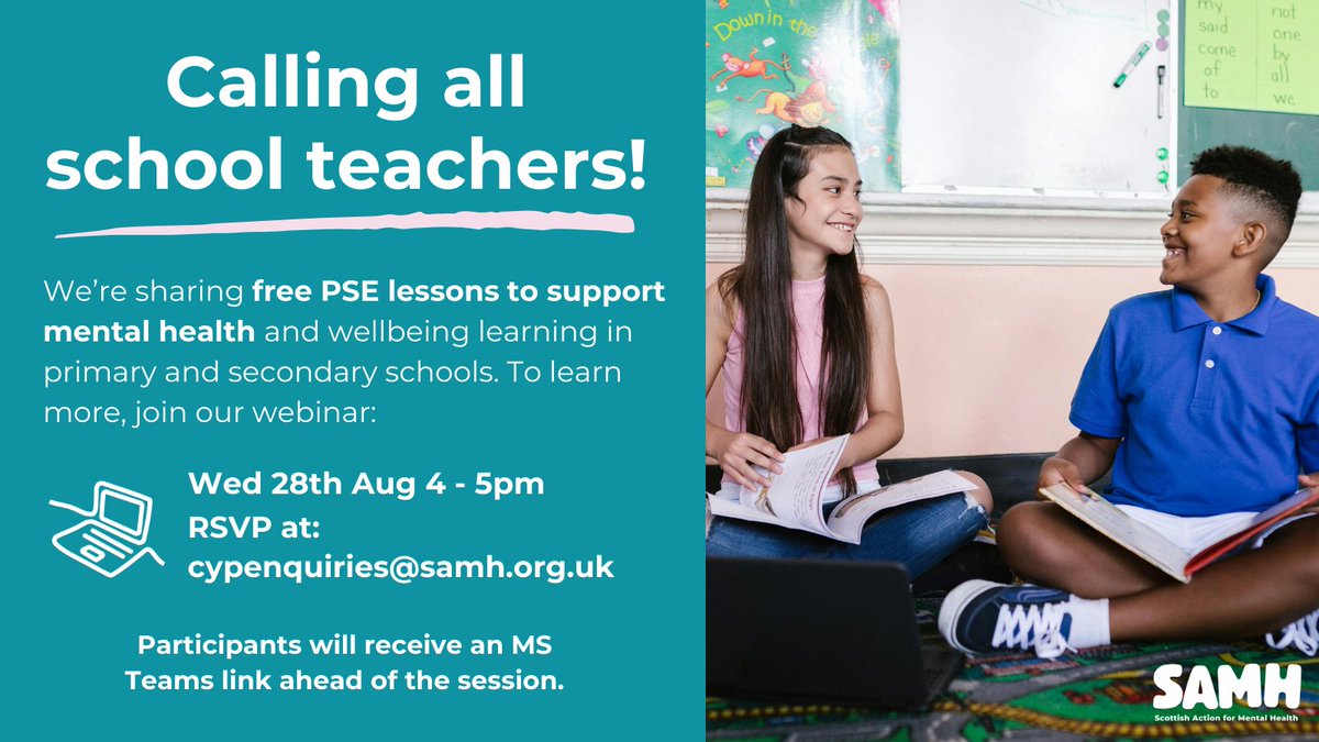 Our free PSE lessons are here for you to use in your classroom! 📚

Developed with feedback from schools, we have lesson plans and resources to support mental health and wellbeing at every stage of learning.

Join our webinar to learn more or visit ow.ly/EIMJ50SZaRn