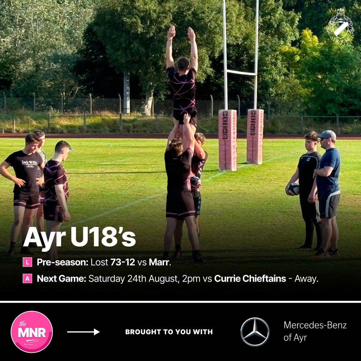 OfficialAyrRFC's tweet photo. The Monday Night Roundup | 🗒️

Start your week off by catching up on all the ongoings at the club - Brought to you with Mercedes-Benz of Ayr!

Check out all our teams below: 👇
https://t.co/au4hAaOUDa

#millbraemade | #MNR https://t.co/8GlM6H7U6v