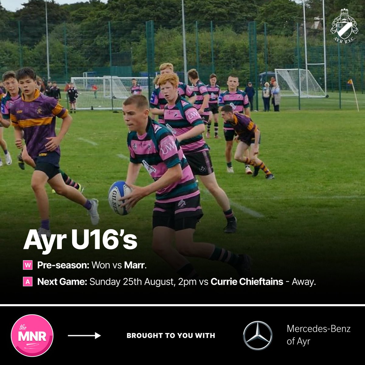 OfficialAyrRFC's tweet photo. The Monday Night Roundup | 🗒️

Start your week off by catching up on all the ongoings at the club - Brought to you with Mercedes-Benz of Ayr!

Check out all our teams below: 👇
https://t.co/au4hAaOUDa

#millbraemade | #MNR https://t.co/8GlM6H7U6v