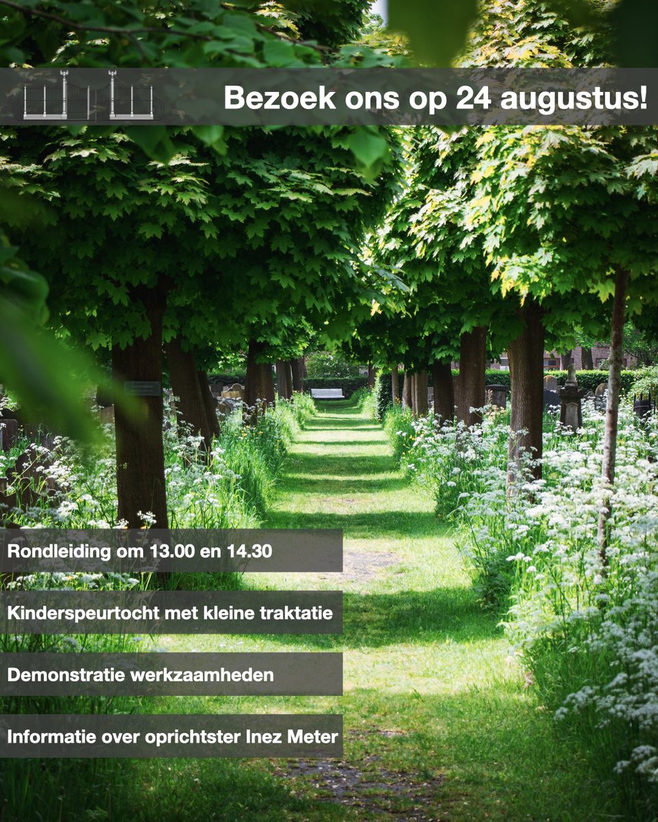 SOB_Gouda's tweet photo. Bezoek de Oude Begraafplaats 24 augustus tijdens het wijkfeest Korte Akkeren! 

Gratis rondleiding om 13.00 en 14.30
Speurtocht voor de jongste bezoekers 
Demonstratie werkzaamheden 
Informatie over het leven en werk van Inez Meter, oprichtster Stichting Oude Begraafplaats #Gouda https://t.co/osNzEXneGx