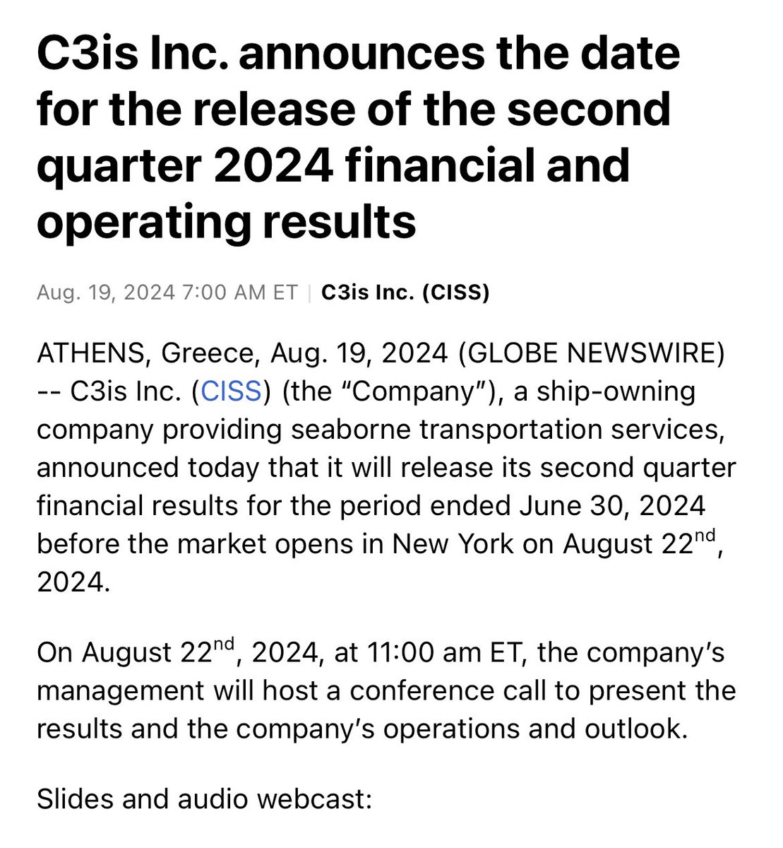 christankerfund's tweet image. Odd that $CISS will be the first Harry company to report (before $IMPP and $GASS).