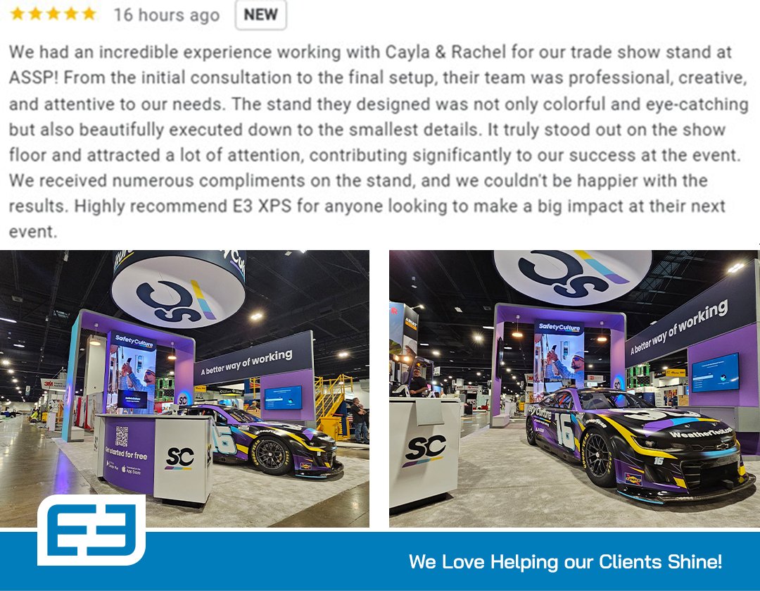 e3xps's tweet photo. Thrilled to share this outstanding review from one of our amazing clients!
At E3 XPS, we go above and beyond to make sure our clients shine.
#WeAreE3 #TradeShowExperts #DifferentTheExperience https://t.co/8qxIn8VGXS
