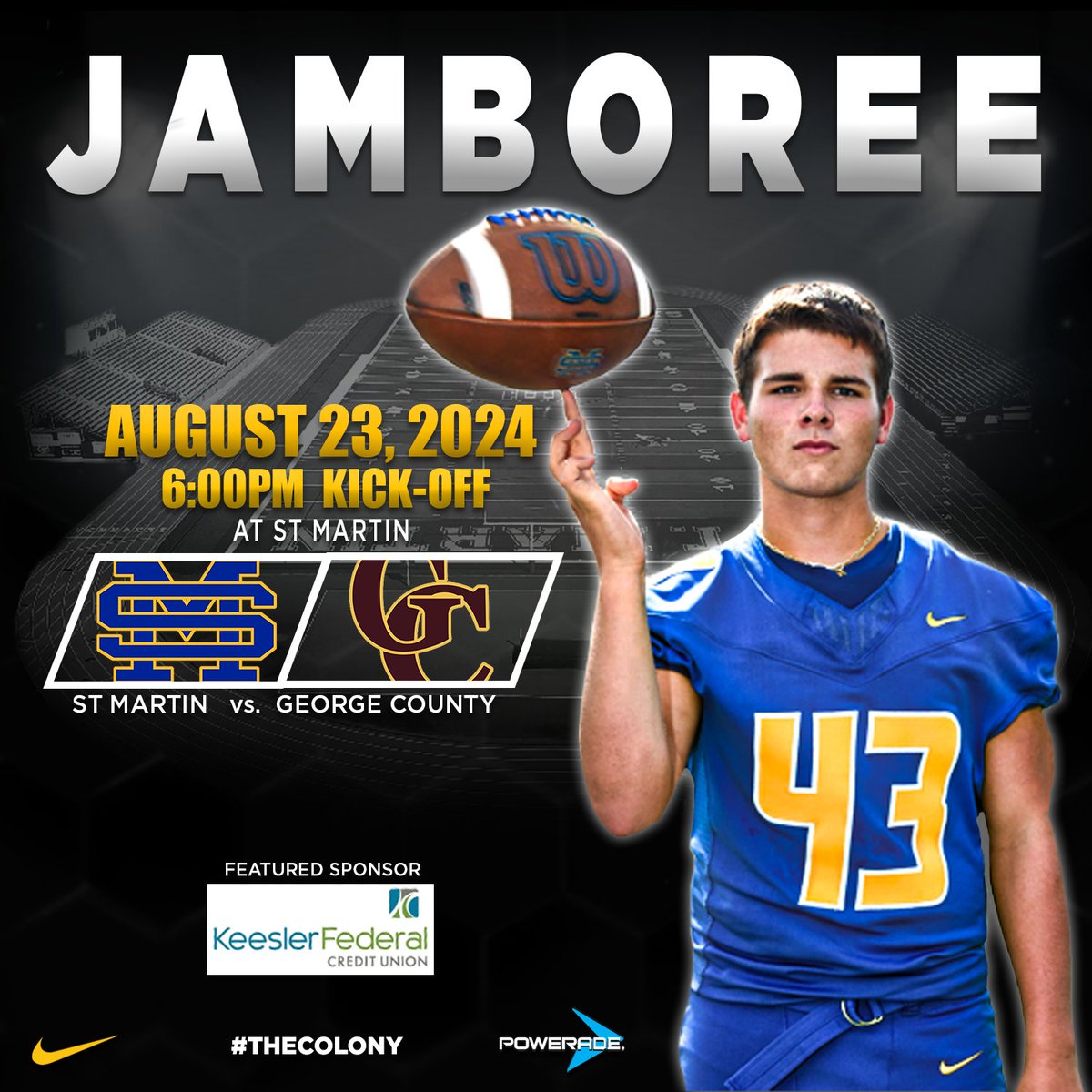 FRIDAY NIGHT FOOTBALL IS BACK!
Come out and support your 2024 Yellow Jackets as we host George County for our preseason Jamboree.
Friday August 23, 2024 - 6:00PM kick-off
#thecolony