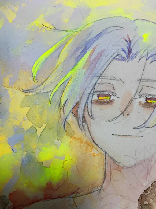 マ誕も描きたいんだけど筆が乗ってしまい…蛍光色の絵の具めっちゃ面白いけど褪色どうなんだろ