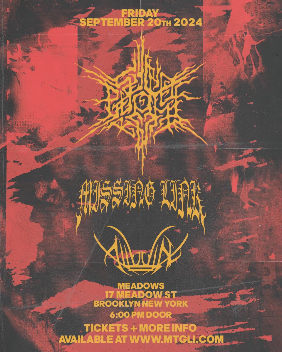 FRIDAY, 9/20 AT MEADOWS W/ <a href="/MissingLinkHC/">MISSINGLINK</a> and <a href="/AlluvialMetal/">Alluvial</a> 

Tickets available now:
MTGLI.COM

FIRST NYC SHOW