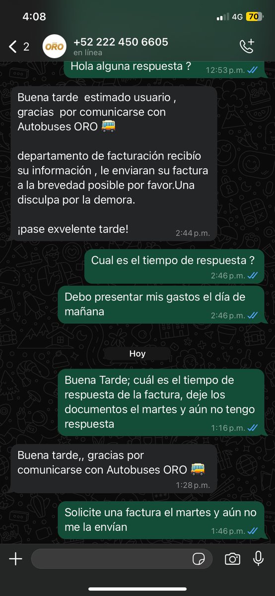 marco1f's tweet photo. @OroAutobuses @Profeco solicito de su apoyo para el trámite de mi factura casi una.semana buscando respuesta y no recibo información  @JCarlos_Valerio debo comprobar gastos en mi empresa; espero su pronto apoyo https://t.co/fZOe46trLm