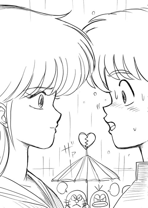 今日の模写春日と鮎川とドラとQ太郎 