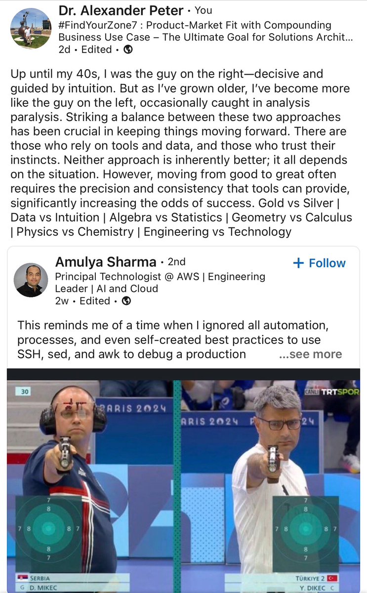 Up until my 40s, I was the guy on the right—decisive and guided by intuition. But as I’ve grown older, I’ve become more like the guy on the left. Gold vs Silver | Data vs Intuition | Algebra vs Statistics | Geometry vs Calculus | Physics vs Chemistry | Engineering vs Technology