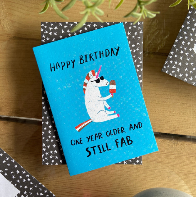 POV: When August is the month of Fab ice lollies and it's your birthday 🩵 #fab #fabicelolly #happybirthday #birthdaycard #oneyearolder #stillfab #greetingscard #unicorn #fablolly #dandelionstationery