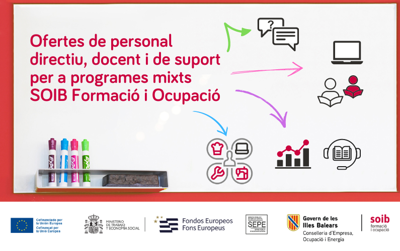 SOIBgoib's tweet photo. 📢Ofertes de personal directiu, docent i de suport per a #ProgramesMixts SOIB Formació i Ocupació #SOIBJove
📍 @incaciutat
✅Personal docent CP AGAO0208 i especialitats formatives AGAJ005PO, FCOO04 i SEAD112PO. Ref 4289
🚨Inscripcions fins al 21/8/24
https://t.co/CKkeIREBGM
➕👇 https://t.co/OziSpGUdRr