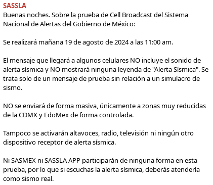 Más información sobre la prueba de alerta sísmica a través de #SASSLA.