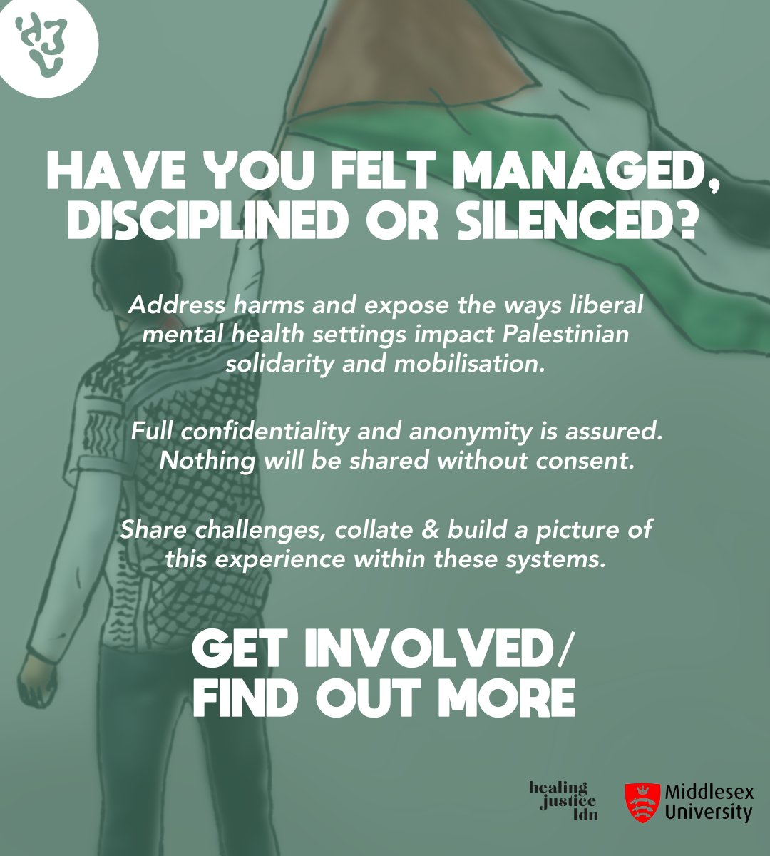 Palestine In Mental Health — calling all mental health workers, have you felt managed, disciplined or silenced on Palestine?

NEW STUDY: Led by Racial Justice Researcher <a href="/Tarek_Younis_/">Tarek Younis</a>
To participate/for more info email Tarek@healingjusticeldn.org