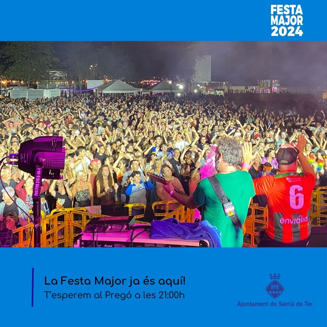 Prepareu-vos per viure dies plens de música, color, tradició i diversió per a totes les edats! Arriba la Festa Major de Sarrià de Ter i no us la podeu perdre! Veniu amb la família, els amics i els veïns. El tret de sortida serà aquest vespre a les 9. 
 
 #FestaMajorSarriàdeTer