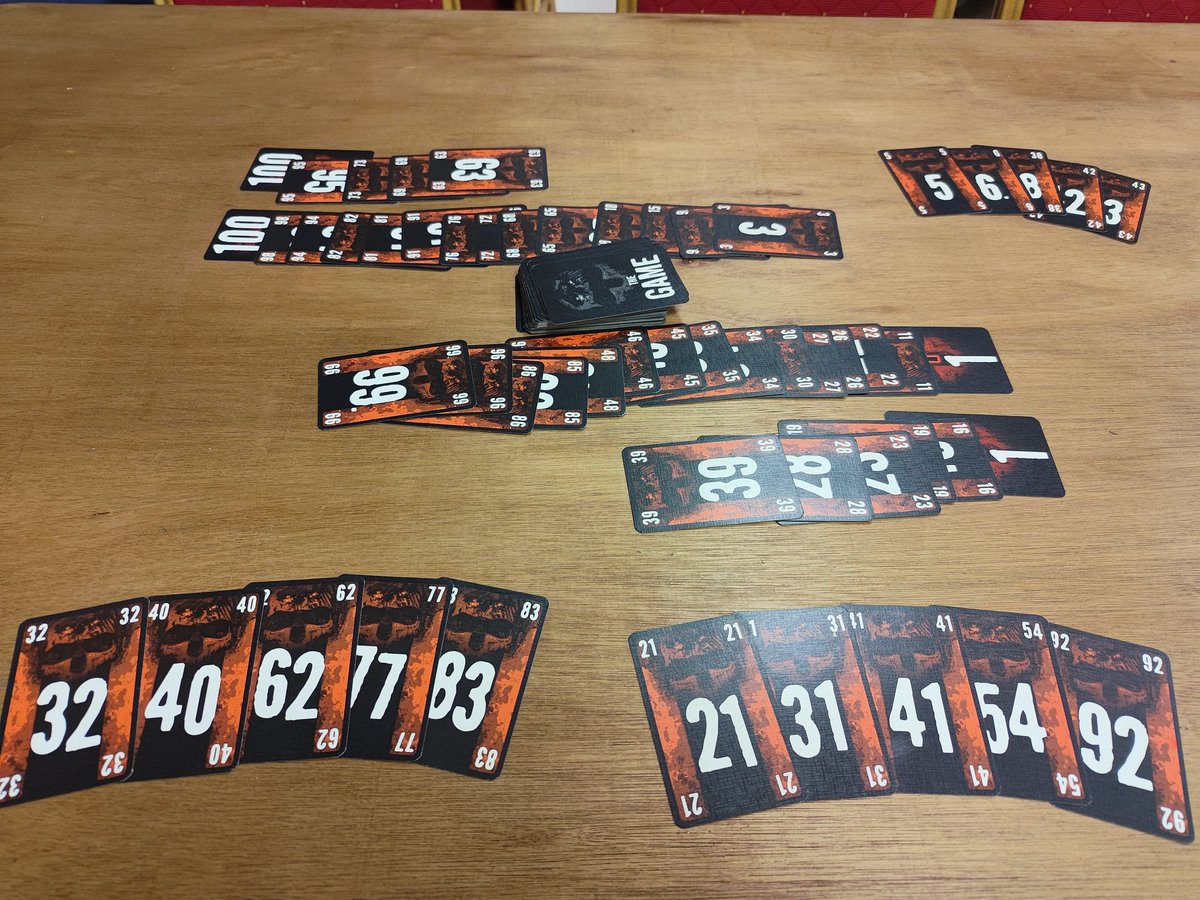 The Game is a co-op game where you have to get all the cards on the board before you and your team run out of juice. Intense game where you have to work and communicate together to achieve victory.