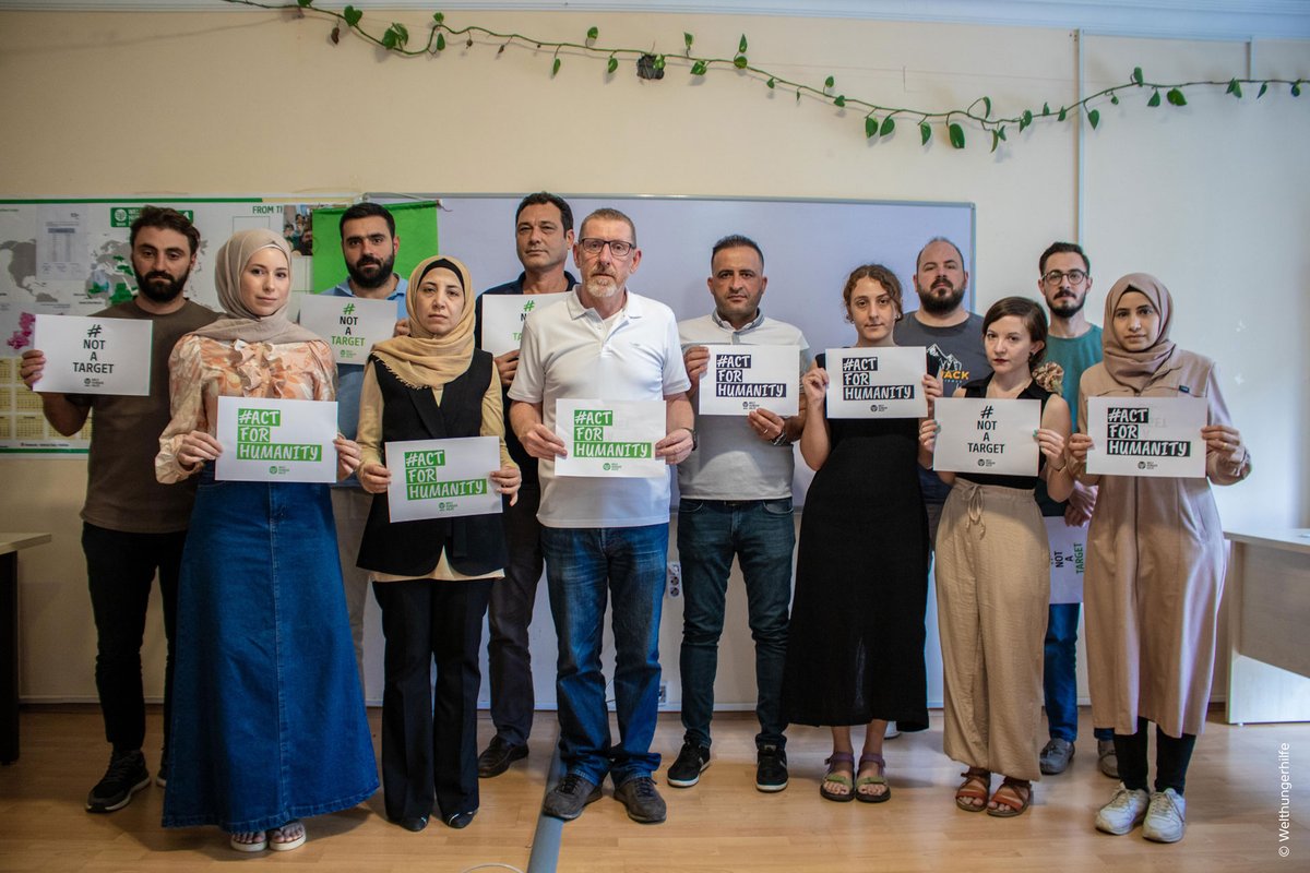 Today on World Humanitarian Day, Welthungerhilfe (WHH) staff around the world stands in solidarity to spotlight the horrifying toll of armed conflicts on their colleagues &amp; on all civilians, particularly children. Pictures show staff in Germany, Türkiye, NW Syria. #ActForHumanity