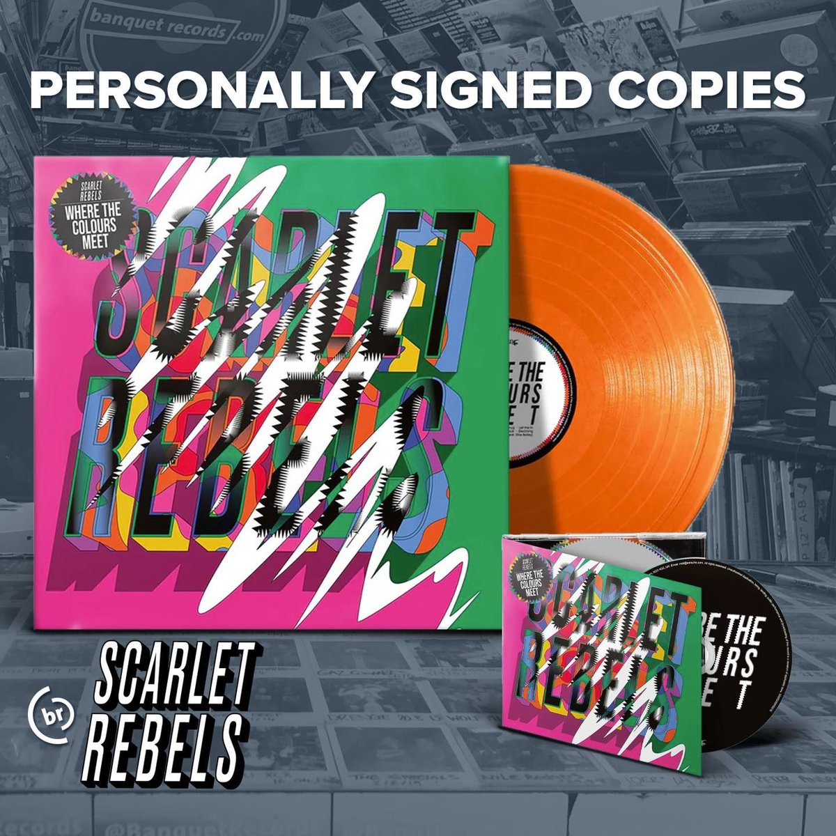 EaracheRecords's tweet image. Still to get your personally signed copy of @ScarletRebels' ‘Where The Colours Meet’? You choose what the band write on CD or zesty orange vinyl!✍️

Order yours now via @BanquetRecords and tell them what you want the band to write!

banquetrecords.com/scarlet-rebels…