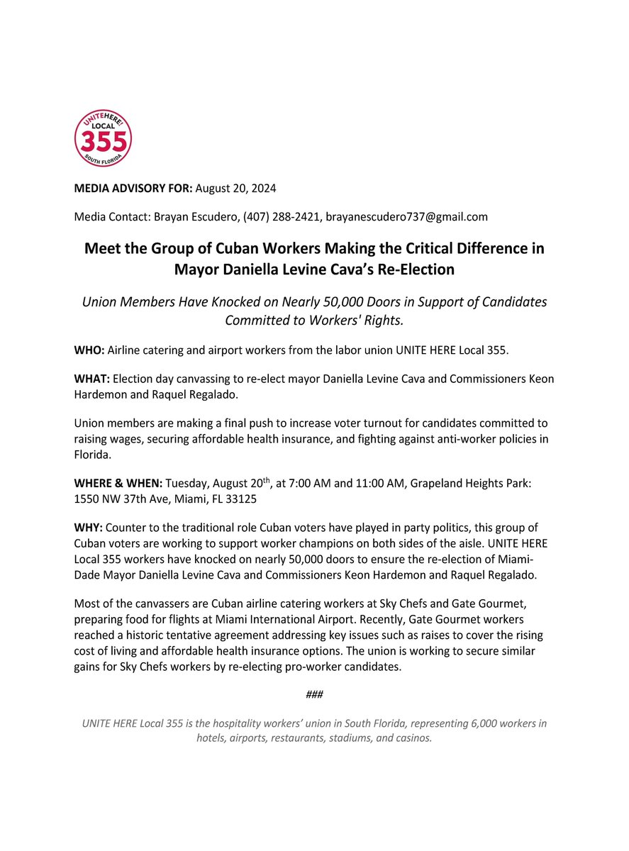 UNITEHERE_SoFla's tweet image. 🗳️Meet the Group of Cuban Workers Making the Critical Difference in @MayorDaniella's Re-Election
Counter to the traditional role Cuban voters have played in party politics, this group of Cuban voters are working to support worker champions on both sides of the aisle.
#miamidade