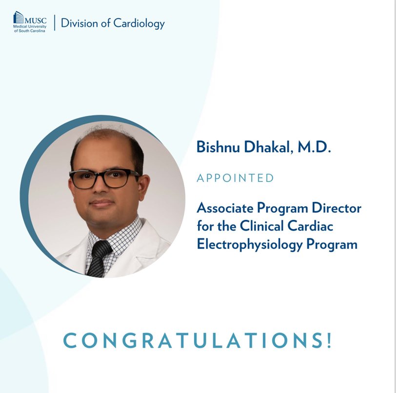 MUSC Cardiology Fellowship Programs (@musccardfellows) on Twitter photo Congratulations to new leadership for <a href="/MUSC_EP/">MUSC Electrophysiology</a> Fellowship program, Program Director <a href="/rachelkaplanmd/">Rachel Kaplan</a> and Associate Program Director <a href="/dhakalbish/">Bishnu Dhakal MD FHRS</a>! Our training will continue to thrive under your excellent leadership. Congratulations to new leadership for <a href="/MUSC_EP/">MUSC Electrophysiology</a> Fellowship program, Program Director <a href="/rachelkaplanmd/">Rachel Kaplan</a> and Associate Program Director <a href="/dhakalbish/">Bishnu Dhakal MD FHRS</a>! Our training will continue to thrive under your excellent leadership.