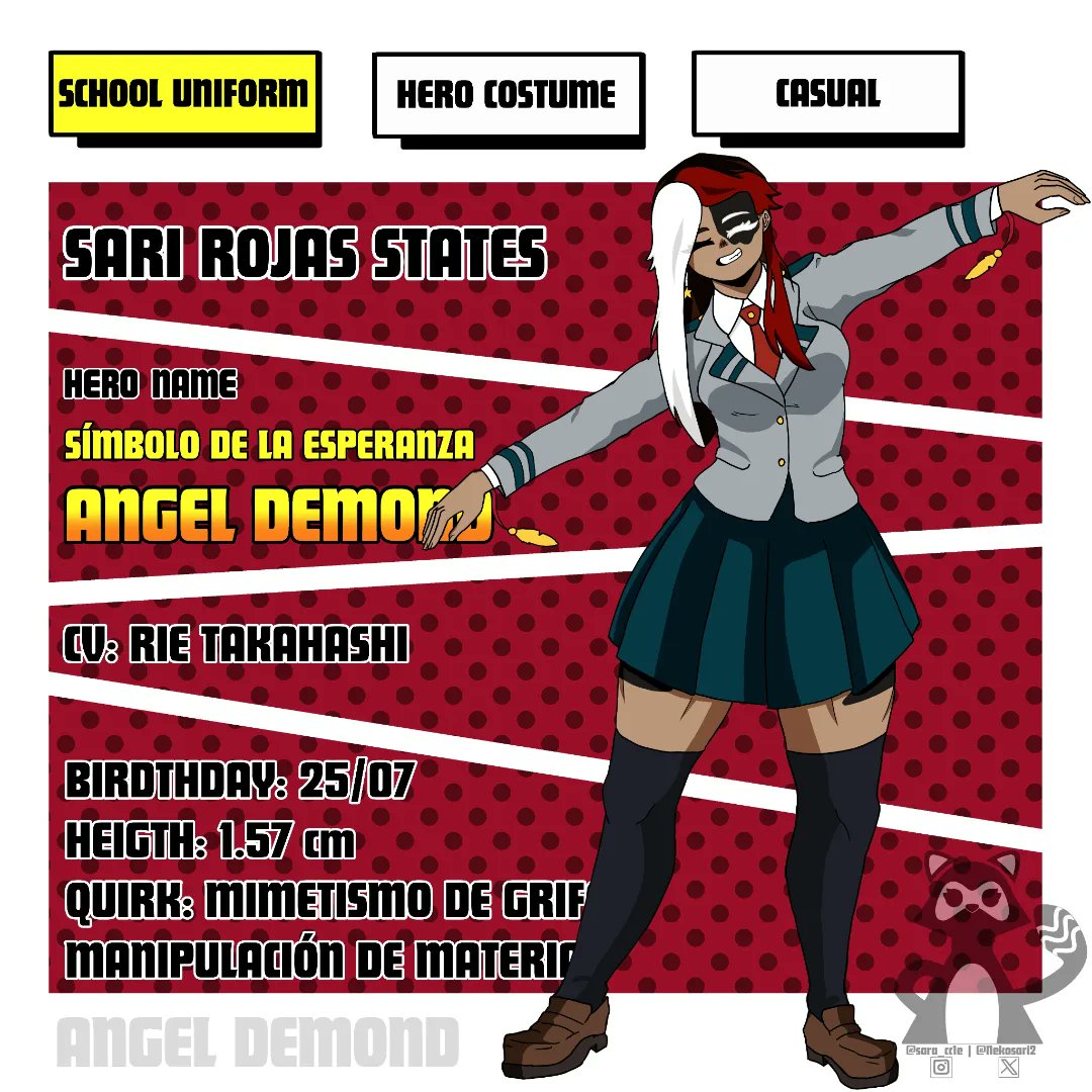 saracc_art's tweet photo. SARI ROJAS STATES🐈‍⬛🪽
Joven extranjera vive a Japón para cumplir sus sueños, ser una heroína y luchar por lo que cree correcto, conoce nuevas personas, crea vínculos importante, supera sus problemas y quien sabe, tal vez haya romance en su camino
#oc #OC #bnhaoc #mhaoc #BNHA #MHA https://t.co/RcpdolkM9W