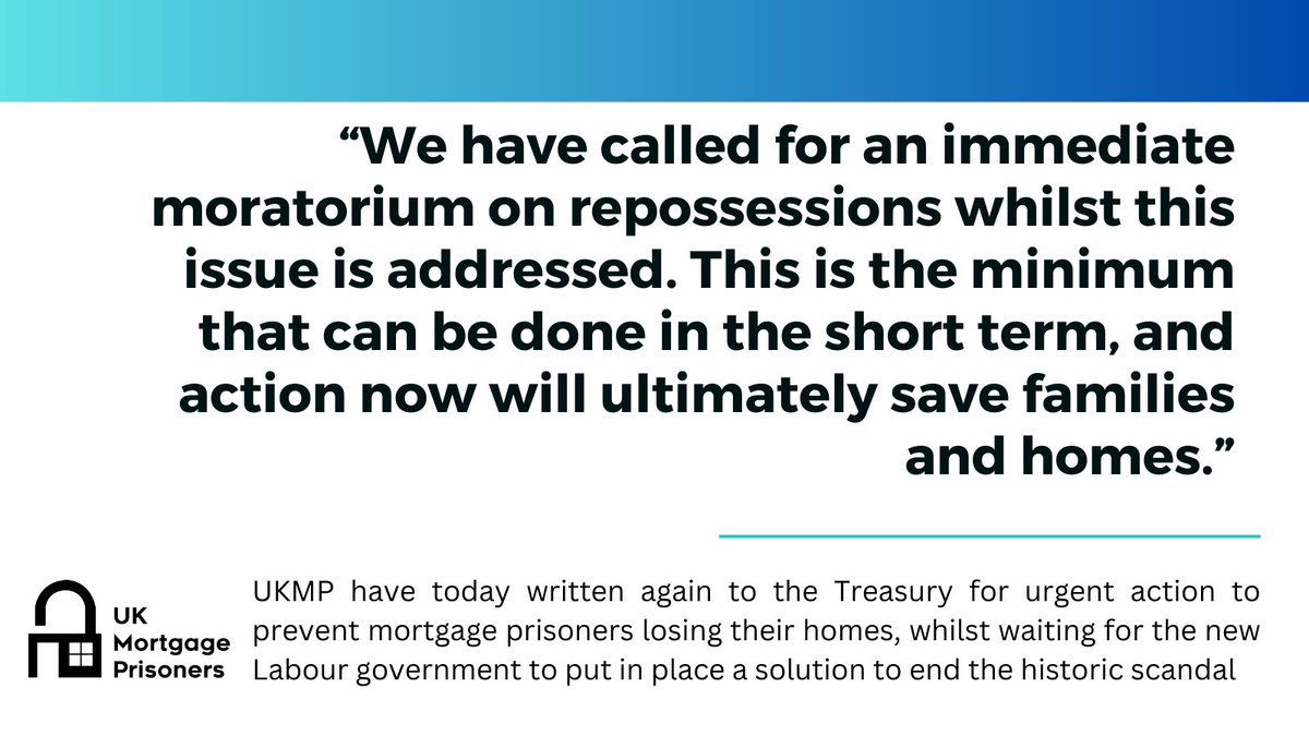 The <a href="/hmtreasury/">HM Treasury</a> <a href="/UKLabour/">The Labour Party</a> <a href="/TulipSiddiq/">Tulip Siddiq</a> <a href="/TheFCA/">Financial Conduct Authority</a>  must urgently place a moratorium on repossessions of #mortgageprisoners homes. The crippling interest rates borrowers are trapped on has caused a rise in repo threats from the non lenders.
Families homes and lives must be saved!