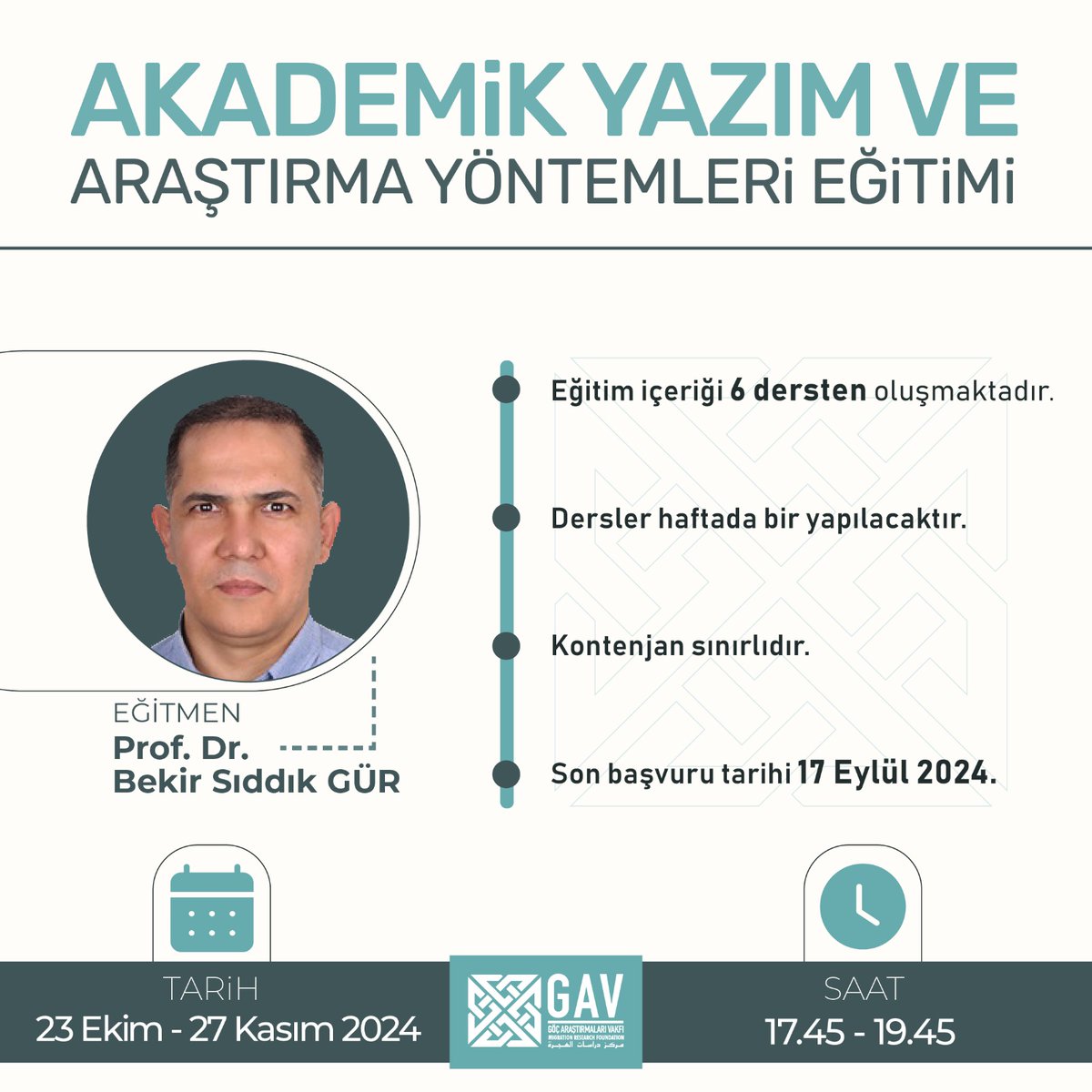 📌Akademik Yazım ve Araştırma Yöntemleri Eğitimi Başlıyor!

Prof. Dr. Bekir Gür (<a href="/bekirgur/">Bekir Gür</a>) eğitmenliğinde, 23 Ekim-27 Kasım tarihleri arasında gerçekleştirilecek eğitimin başvuruları başladı.

Son başvuru tarihi: 17 Eylül 2024
Başvuru ve detaylı bilgi: shorturl.at/lKWFr