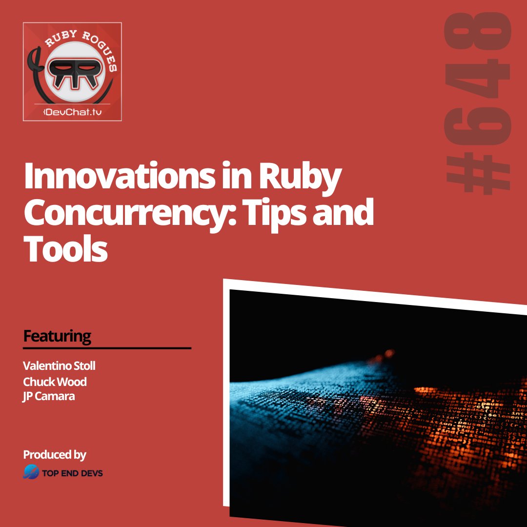 rubyrogues's tweet image. Check out this week's episode of #RubyRogues with JP Camara
#𝗥𝗨𝗕𝗬: Innovations in Ruby Concurrency: Tips and Tools
rfr.bz/tmihuw5