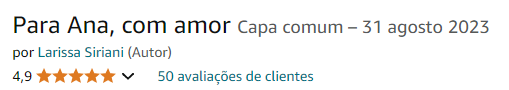 LarissaSiriani's tweet image. Esse mês, PACA completa 1 ano de publicação e eu queria muuuito chegar lá com 100 reviews na Amazon! Me ajuda?

Se você já leu, vai lá deixar uma avaliação! É rápido, é de graça e me ajuda MUITO nas vendas, rankings e recomendações!

amzn.to/3YPEcwf