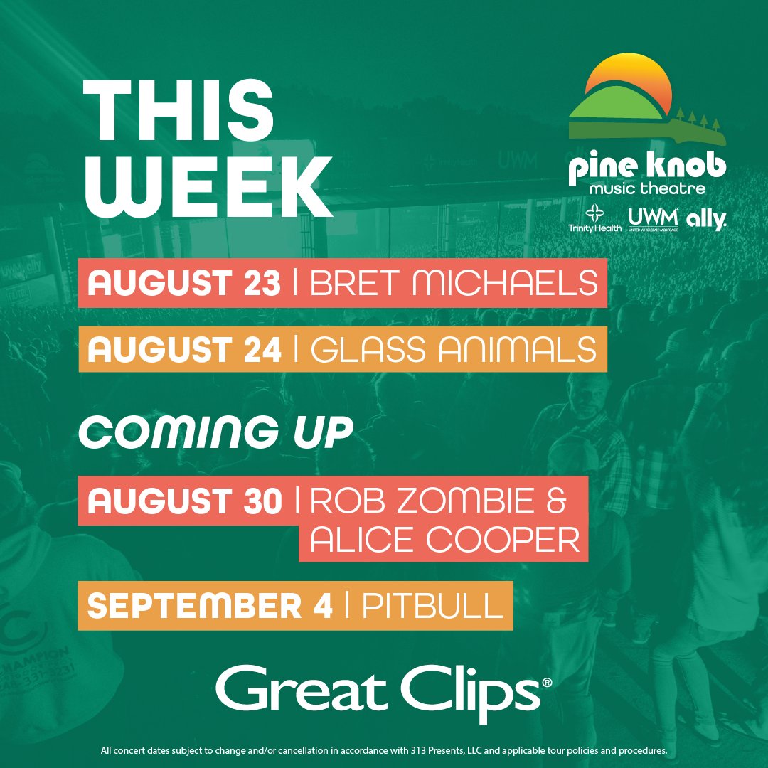 PineKnobMusic's tweet photo. Epic shows heading our way = epic memories to be made! #GreatClipsGreatWeek
๐ค: @GreatClips https://t.co/cG3TDsAtwl
