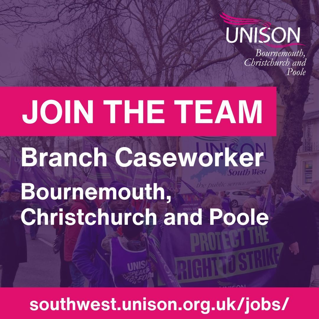 UNISONSW's tweet image. UNISON Bournemouth Christchurch and Poole branch is currently looking for a Branch Caseworker to join their team 💜

If you fancy it, please take a look at all the details here 👇🏼
bit.ly/46Txg2X
